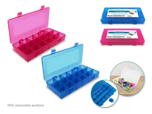 Craft Storage: 9.1"x4.4"x1.3" Organizer Box 18-Comp w/Lid  Blue   Pink