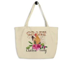 Crazy Chicken Lady Floral Large organic tote bag