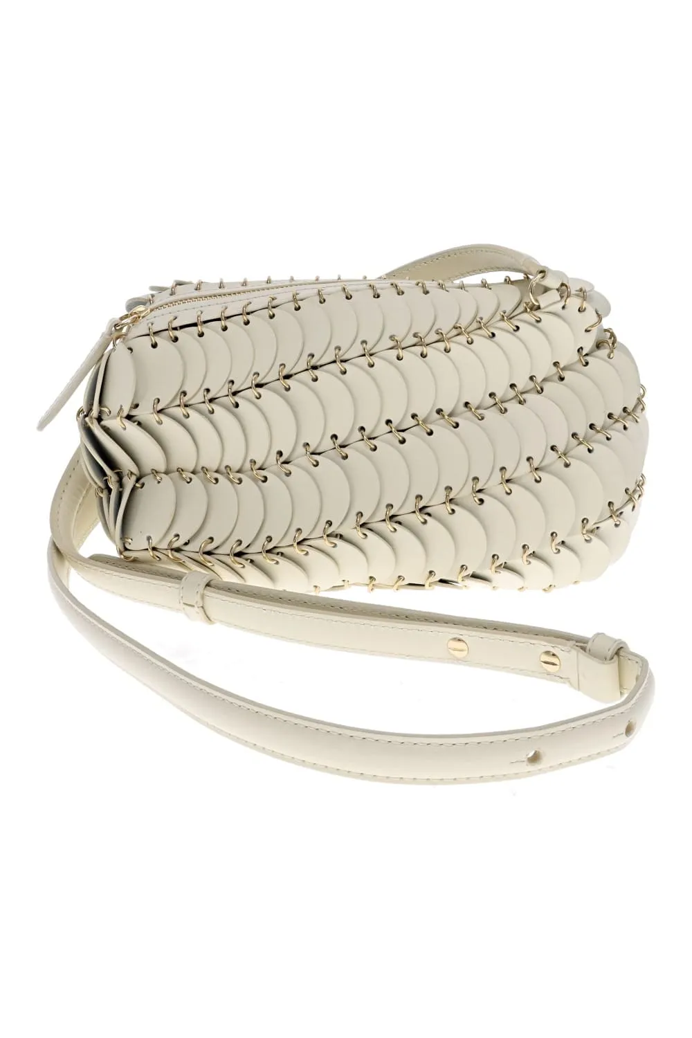 Cream Leather Disc Crossbody Bag