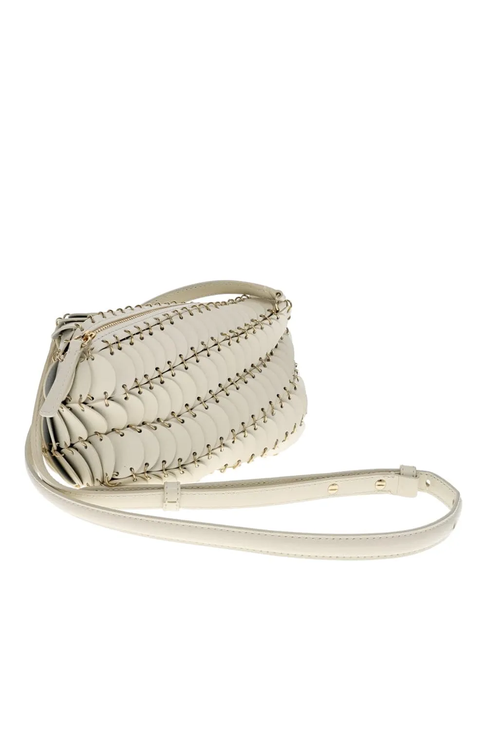 Cream Leather Disc Crossbody Bag