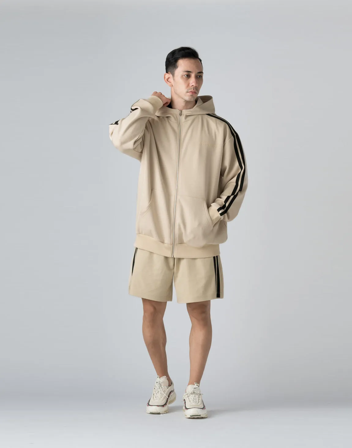 CRONOS DOUBLE STRIPES ZIP HOODIE【CREAM】
