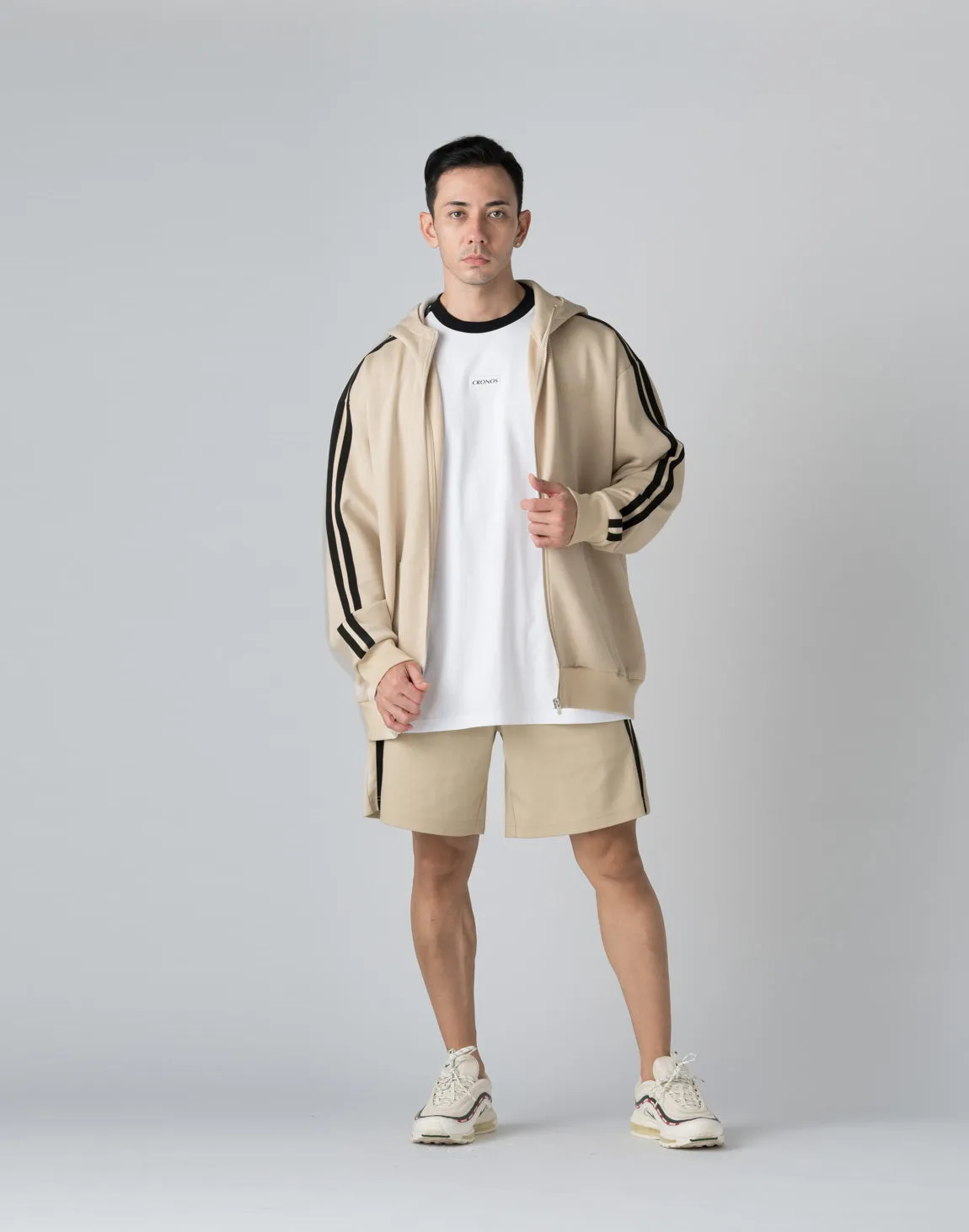 CRONOS DOUBLE STRIPES ZIP HOODIE【CREAM】