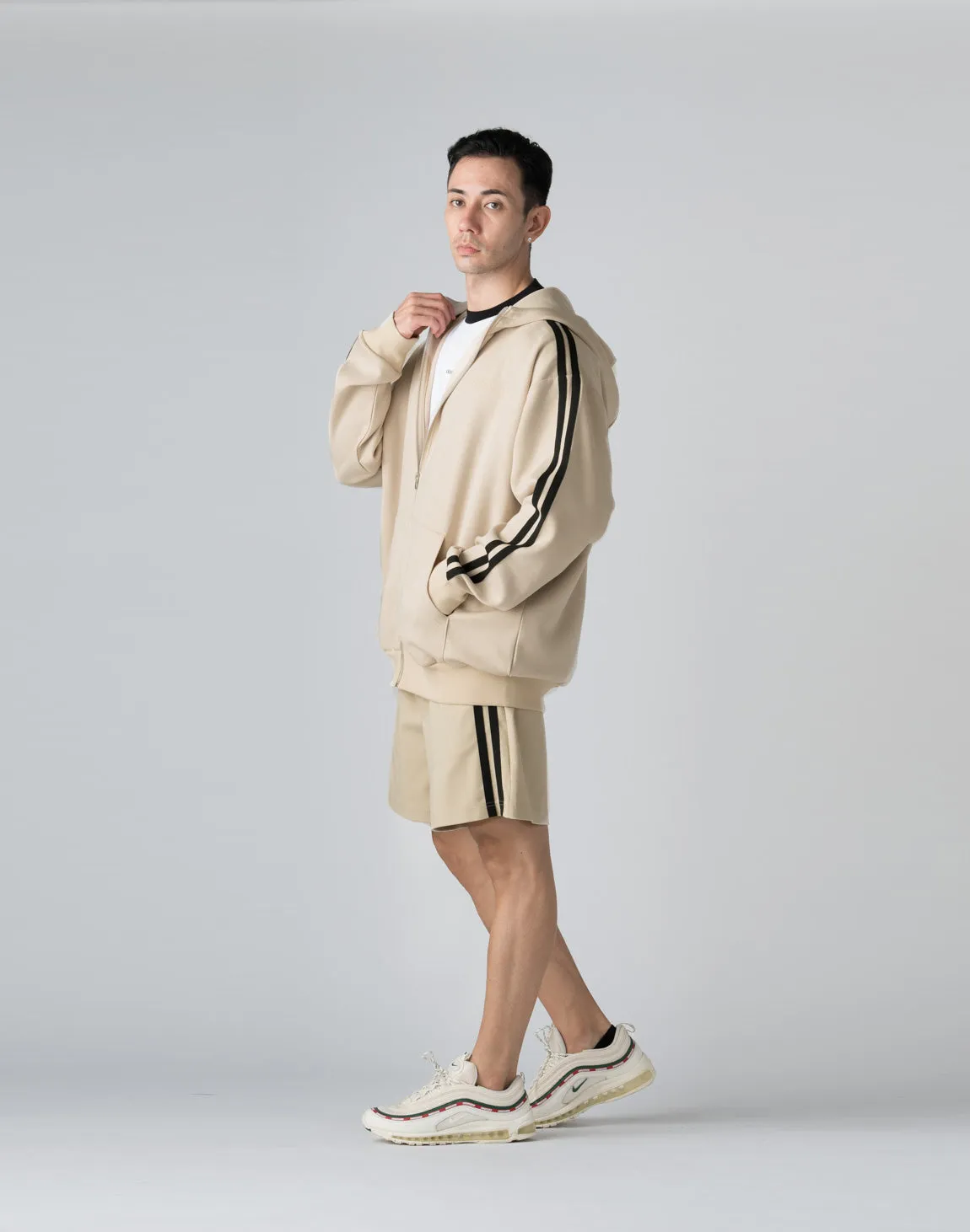 CRONOS DOUBLE STRIPES ZIP HOODIE【CREAM】