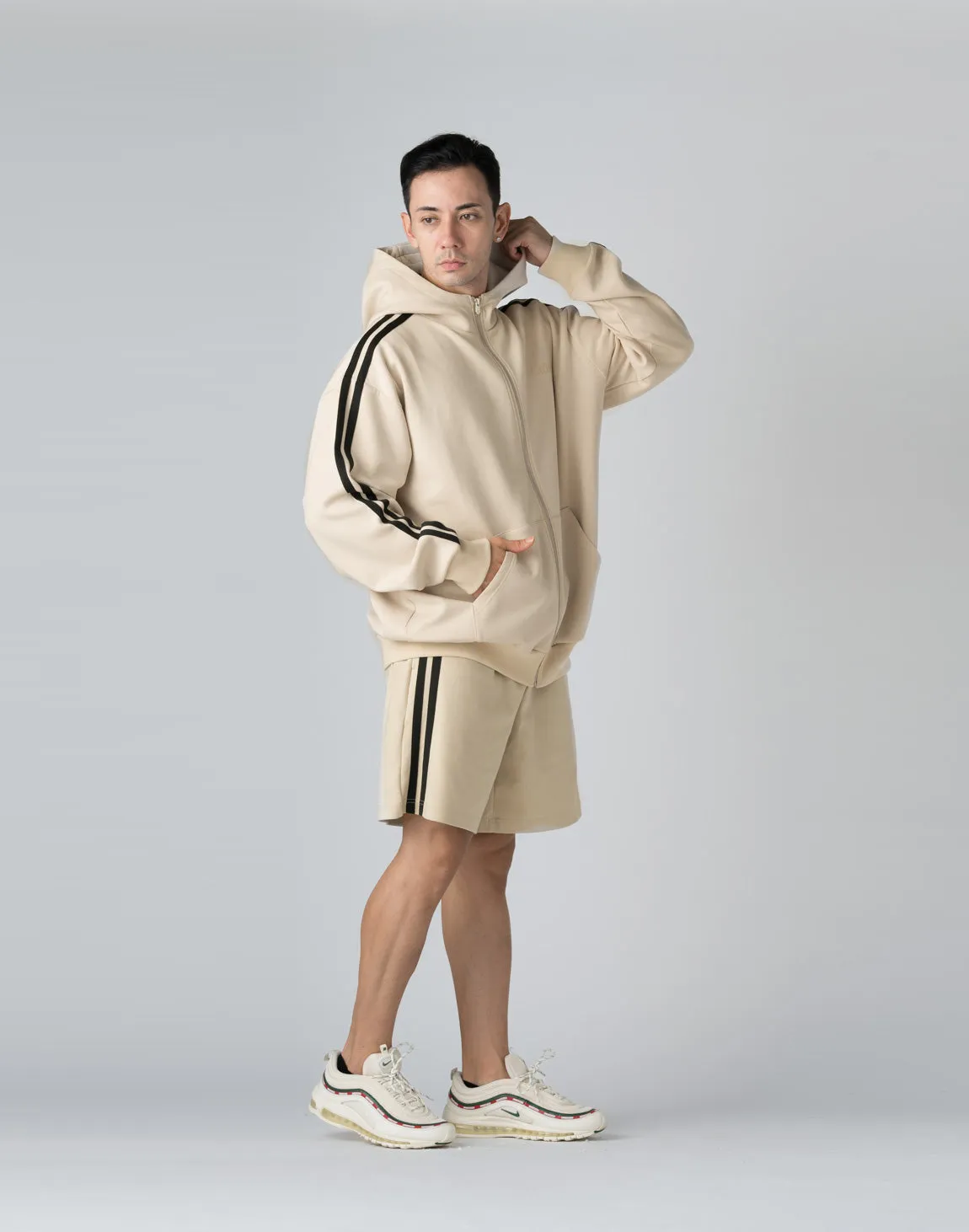 CRONOS DOUBLE STRIPES ZIP HOODIE【CREAM】