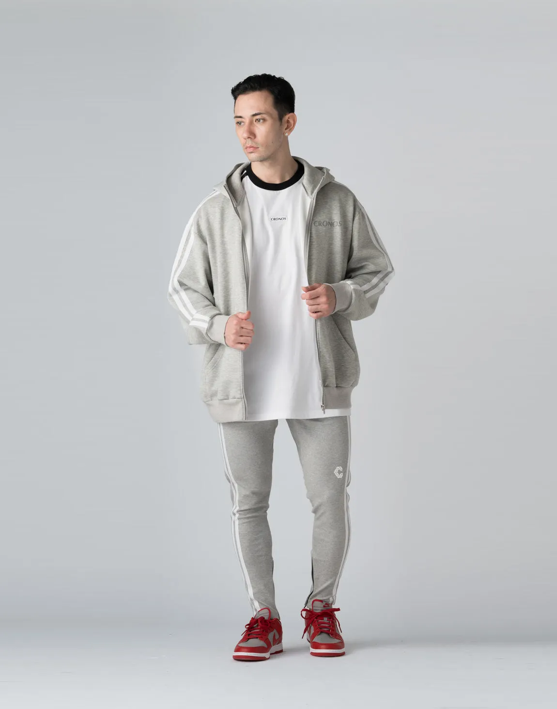 CRONOS DOUBLE STRIPES ZIP HOODIE【M.GRAY】