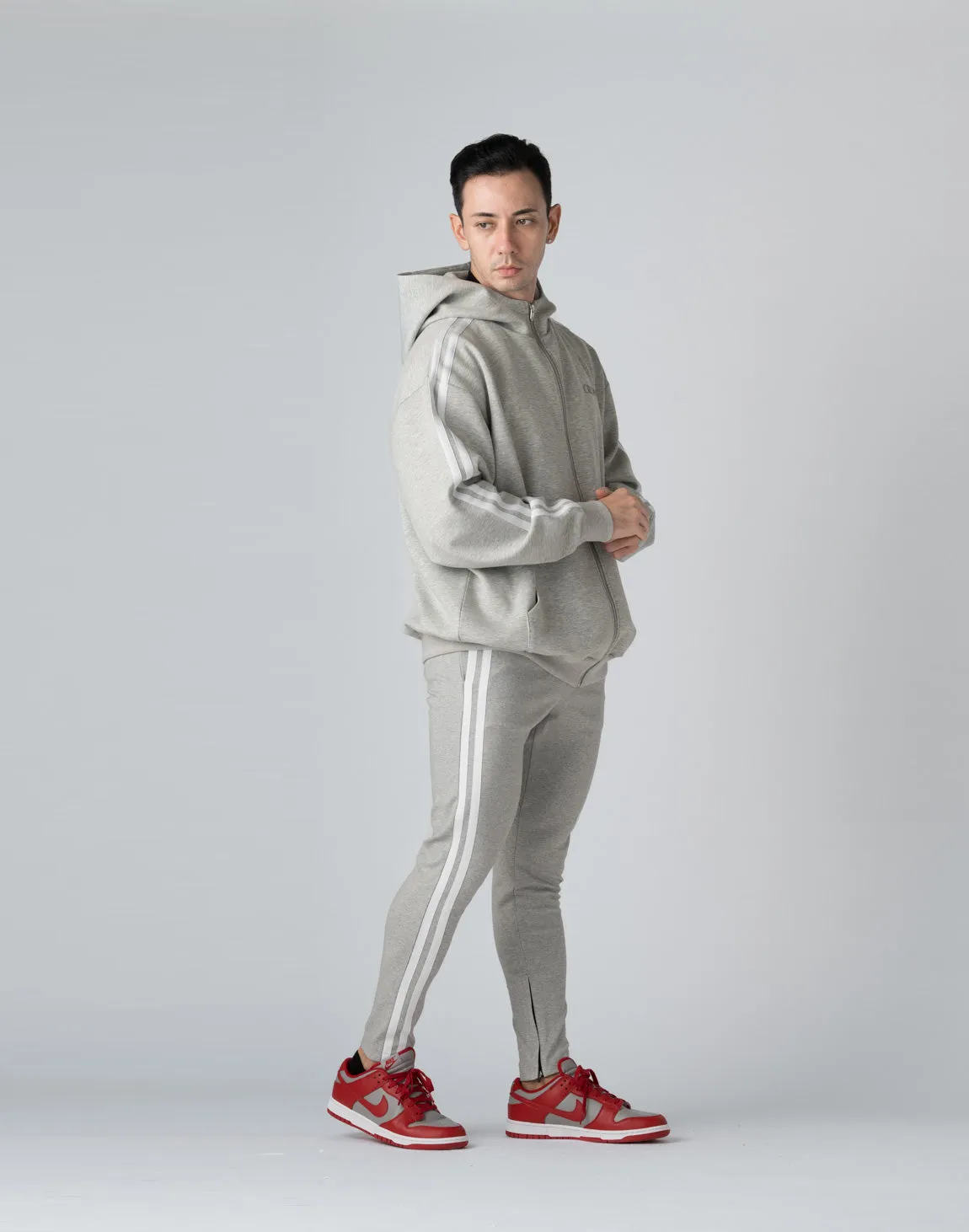 CRONOS DOUBLE STRIPES ZIP HOODIE【M.GRAY】