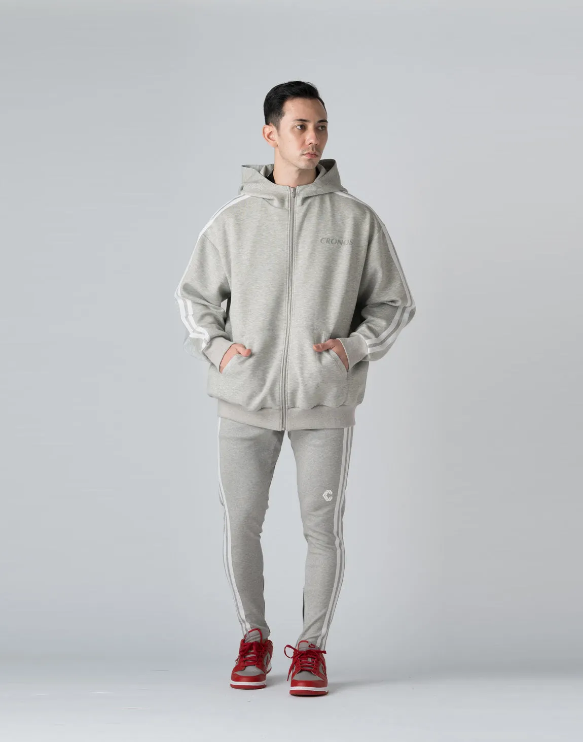 CRONOS DOUBLE STRIPES ZIP HOODIE【M.GRAY】