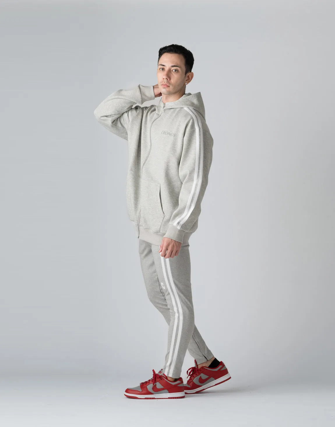 CRONOS DOUBLE STRIPES ZIP HOODIE【M.GRAY】