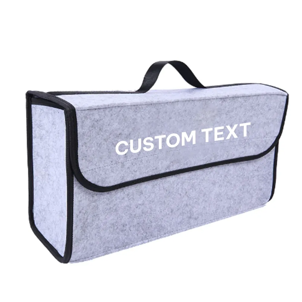 Custom Text For Soft Felt Car Bag Organizer, Compatible with All Cars, Folding Car Storage Box Non Slip Fireproof Car Trunk Organizer AC12990