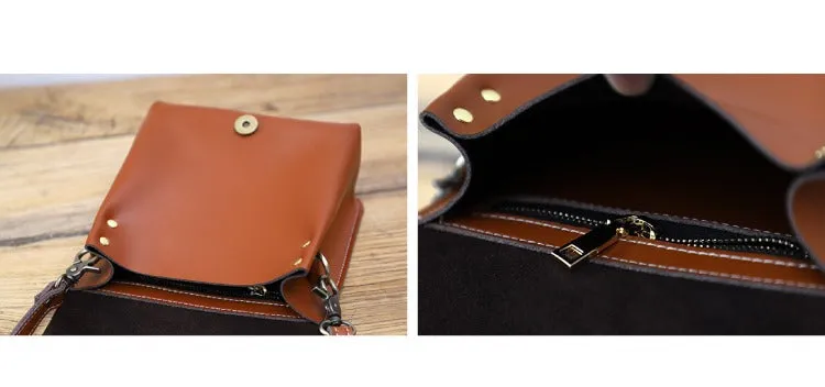 Cute Black LEATHER Square Side Bag Handmade WOMEN Phone Crossbody BAG Purse FOR WOMEN