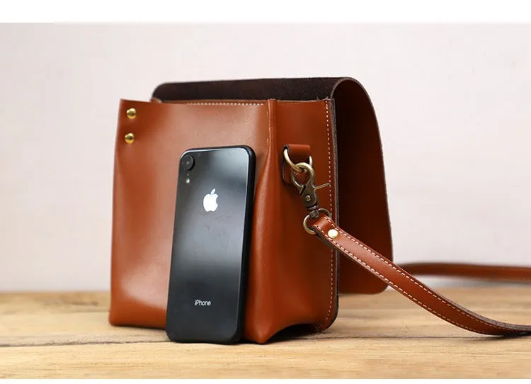 Cute Black LEATHER Square Side Bag Handmade WOMEN Phone Crossbody BAG Purse FOR WOMEN
