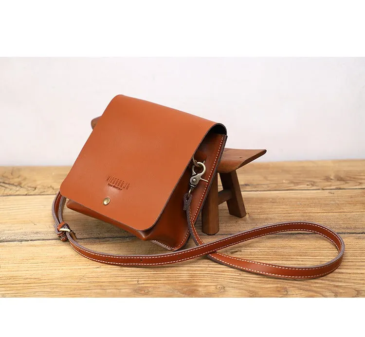Cute Black LEATHER Square Side Bag Handmade WOMEN Phone Crossbody BAG Purse FOR WOMEN