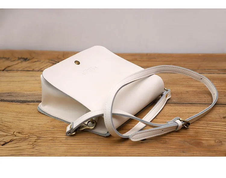 Cute Black LEATHER Square Side Bag Handmade WOMEN Phone Crossbody BAG Purse FOR WOMEN