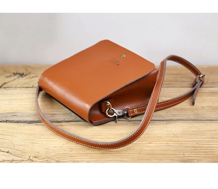 Cute Black LEATHER Square Side Bag Handmade WOMEN Phone Crossbody BAG Purse FOR WOMEN