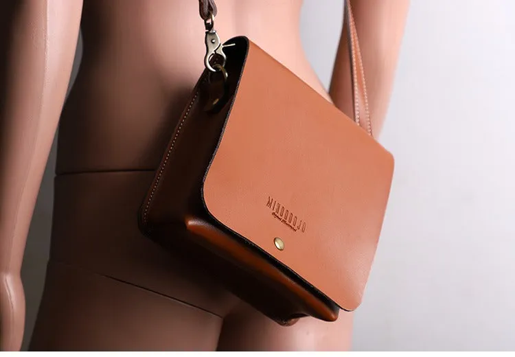 Cute Black LEATHER Square Side Bag Handmade WOMEN Phone Crossbody BAG Purse FOR WOMEN