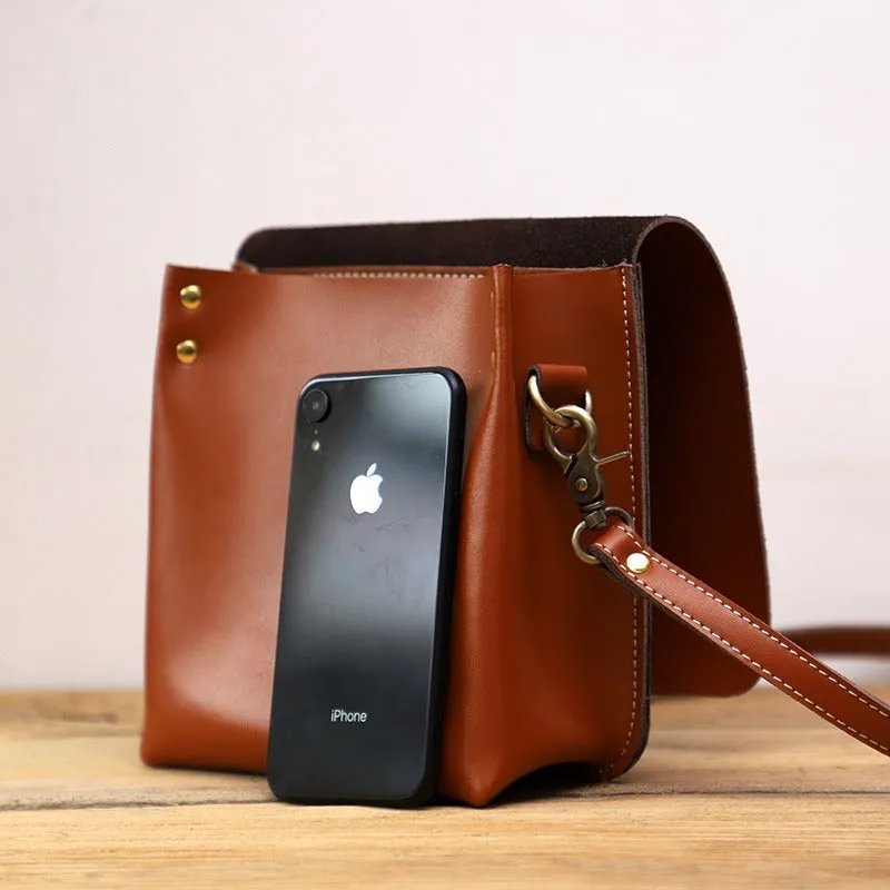 Cute Black LEATHER Square Side Bag Handmade WOMEN Phone Crossbody BAG Purse FOR WOMEN
