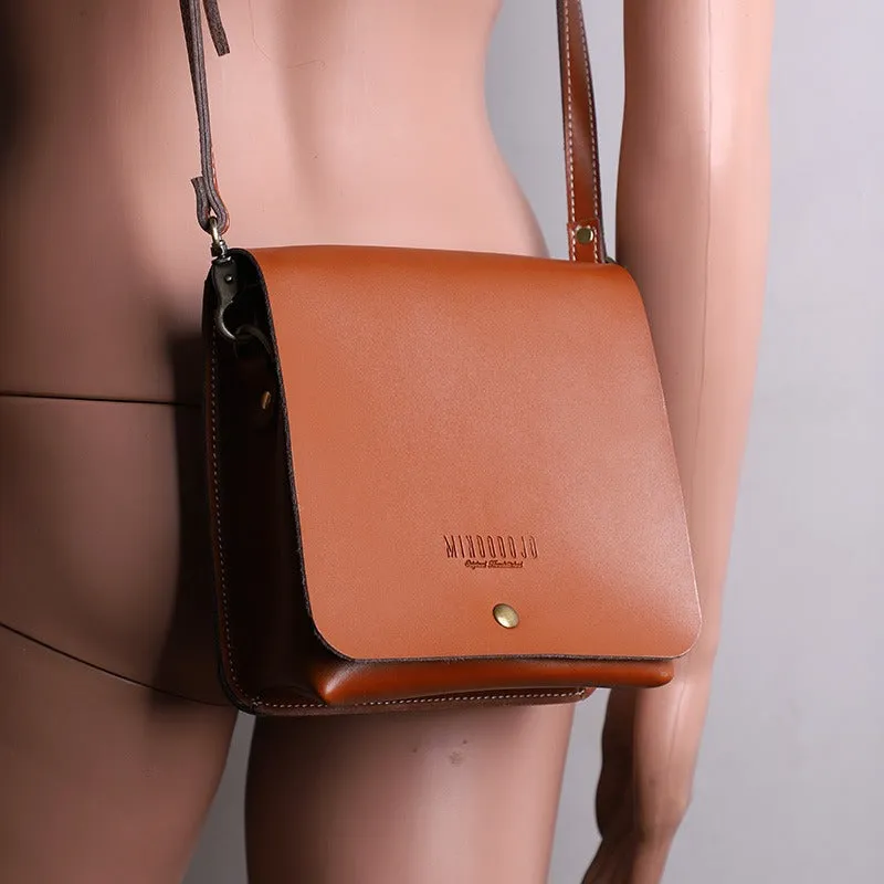 Cute Black LEATHER Square Side Bag Handmade WOMEN Phone Crossbody BAG Purse FOR WOMEN