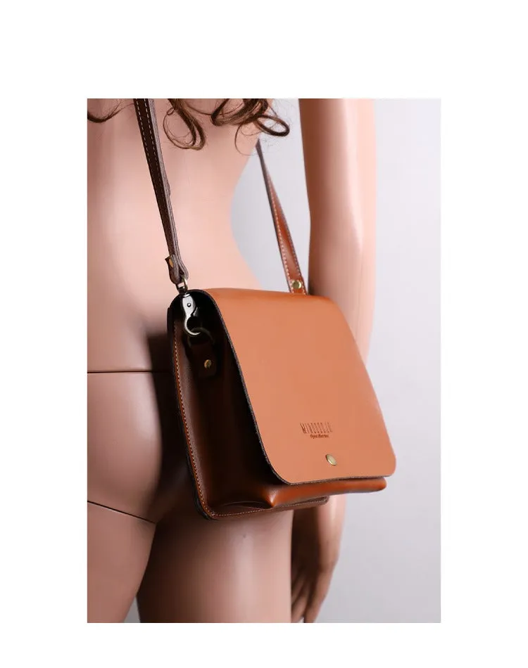 Cute Black LEATHER Square Side Bag Handmade WOMEN Phone Crossbody BAG Purse FOR WOMEN