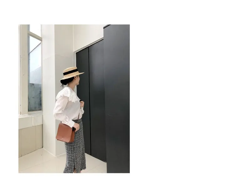 Cute Black LEATHER Square Side Bag Handmade WOMEN Phone Crossbody BAG Purse FOR WOMEN