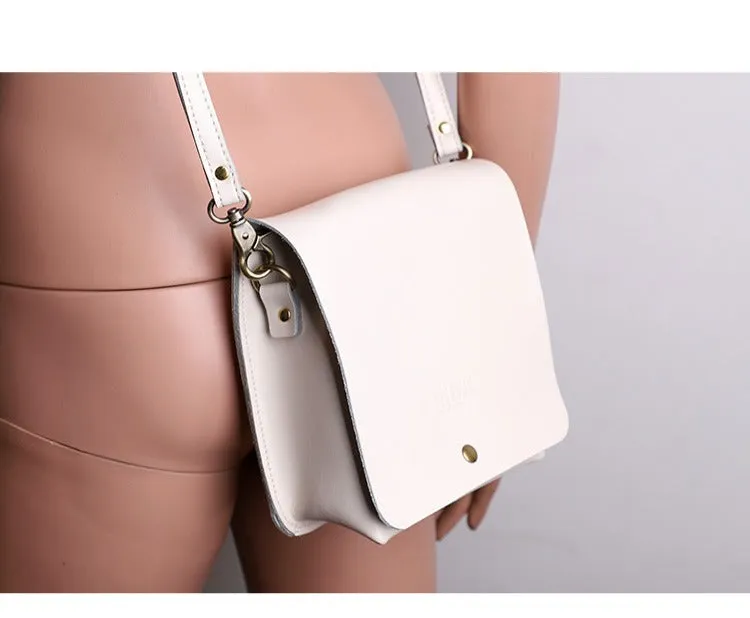 Cute Black LEATHER Square Side Bag Handmade WOMEN Phone Crossbody BAG Purse FOR WOMEN
