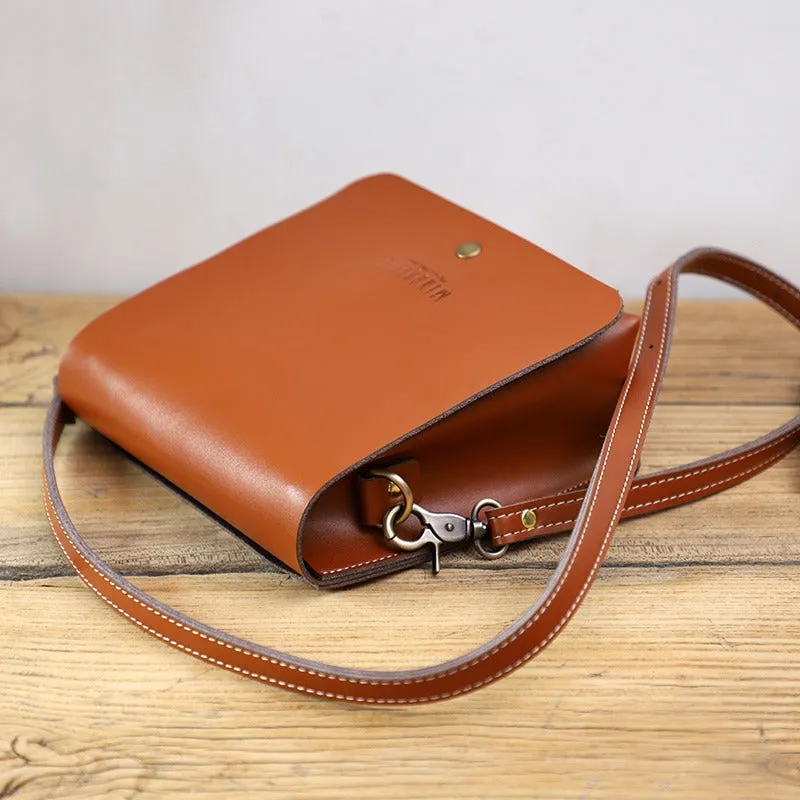 Cute Black LEATHER Square Side Bag Handmade WOMEN Phone Crossbody BAG Purse FOR WOMEN