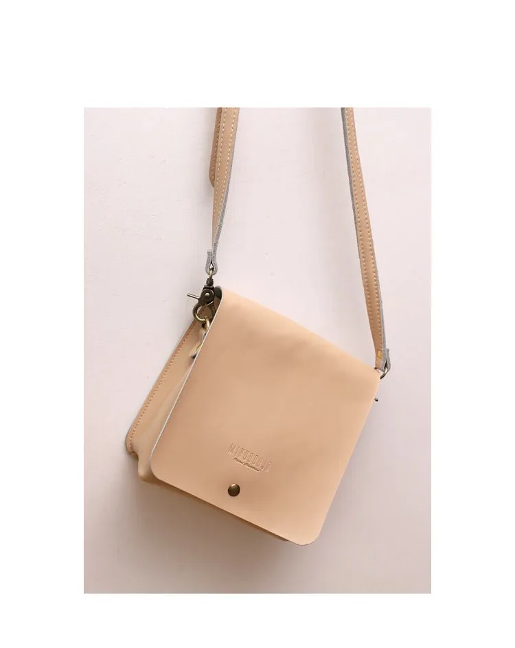 Cute Black LEATHER Square Side Bag Handmade WOMEN Phone Crossbody BAG Purse FOR WOMEN