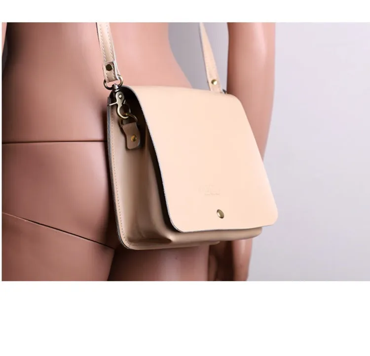 Cute Black LEATHER Square Side Bag Handmade WOMEN Phone Crossbody BAG Purse FOR WOMEN