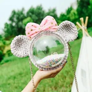 Cute Blue Crochet Mouse Backpack Mouse Crochet Shoulder Bag for Girl Mouse Crochet Crossbody Purse