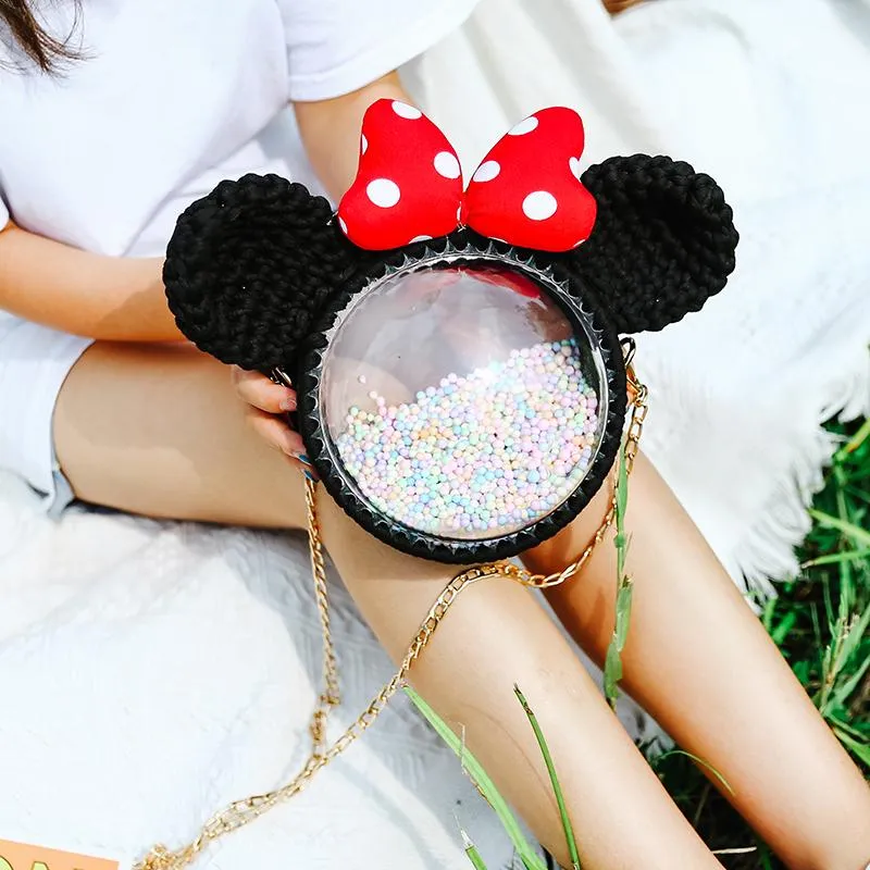 Cute Blue Crochet Mouse Backpack Mouse Crochet Shoulder Bag for Girl Mouse Crochet Crossbody Purse