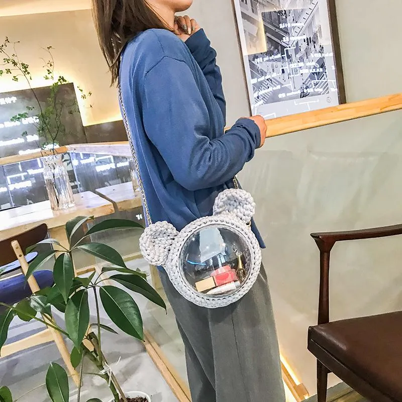 Cute Dark Blue Crochet Mouse Backpack Mouse Crochet Shoulder Bag for Girl Mouse Crochet Crossbody Purse