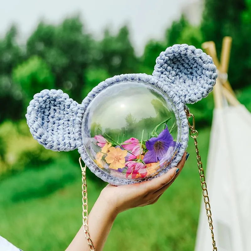 Cute Dark Blue Crochet Mouse Backpack Mouse Crochet Shoulder Bag for Girl Mouse Crochet Crossbody Purse