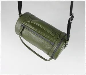 Cute Womens Light Gray Leather Bucket Shoulder Purse Barrel Crossbody Bag Purse for Ladies