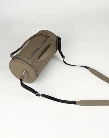 Cute Womens Light Gray Leather Bucket Shoulder Purse Barrel Crossbody Bag Purse for Ladies