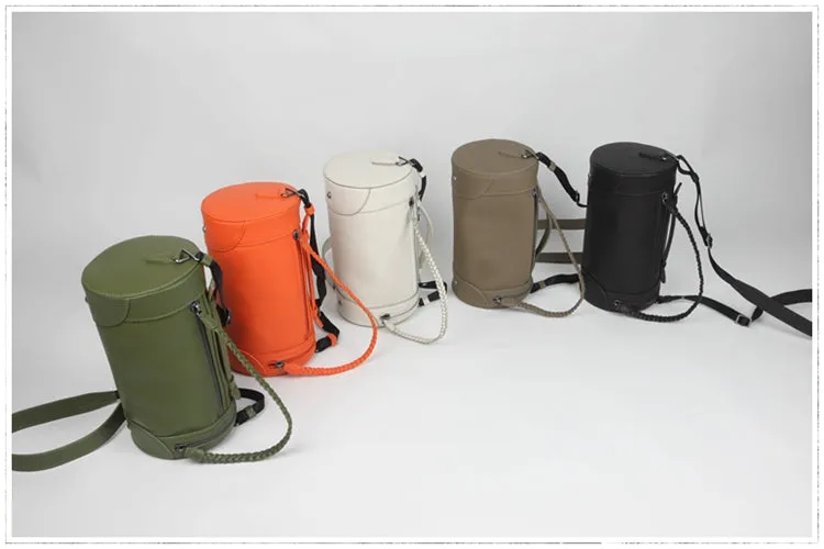 Cute Womens Light Gray Leather Bucket Shoulder Purse Barrel Crossbody Bag Purse for Ladies