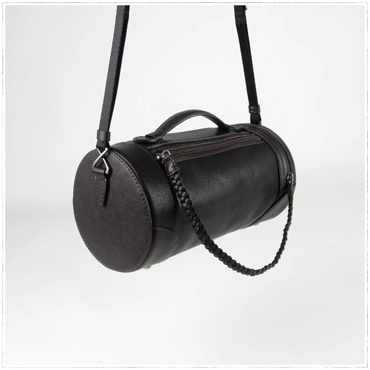 Cute Womens Light Gray Leather Bucket Shoulder Purse Barrel Crossbody Bag Purse for Ladies