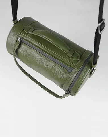 Cute Womens Light Gray Leather Bucket Shoulder Purse Barrel Crossbody Bag Purse for Ladies