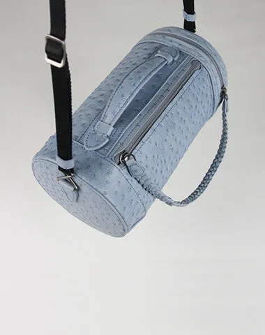 Cute Womens Light Gray Leather Bucket Shoulder Purse Barrel Crossbody Bag Purse for Ladies
