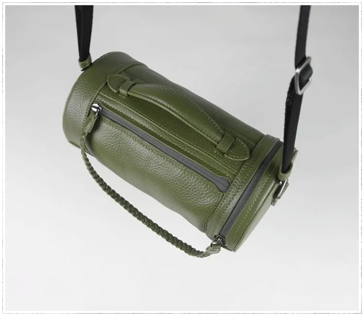 Cute Womens Light Gray Leather Bucket Shoulder Purse Barrel Crossbody Bag Purse for Ladies