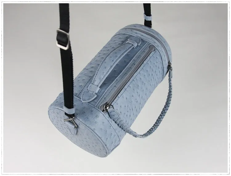 Cute Womens Light Gray Leather Bucket Shoulder Purse Barrel Crossbody Bag Purse for Ladies