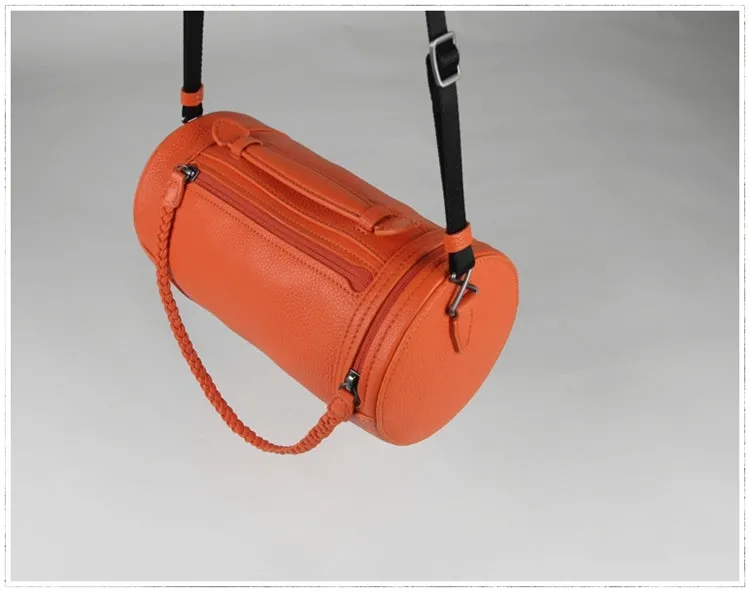 Cute Womens Light Gray Leather Bucket Shoulder Purse Barrel Crossbody Bag Purse for Ladies