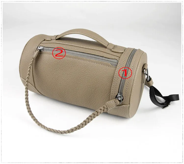 Cute Womens Light Gray Leather Bucket Shoulder Purse Barrel Crossbody Bag Purse for Ladies