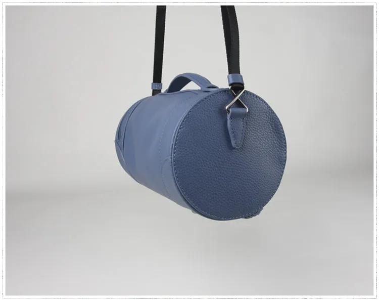 Cute Womens Light Gray Leather Bucket Shoulder Purse Barrel Crossbody Bag Purse for Ladies