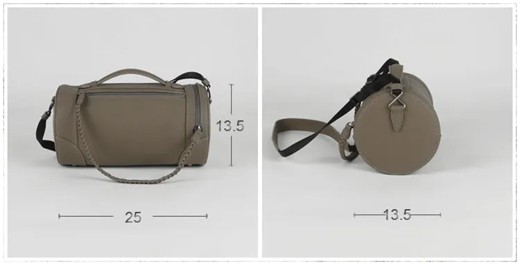Cute Womens Light Gray Leather Bucket Shoulder Purse Barrel Crossbody Bag Purse for Ladies