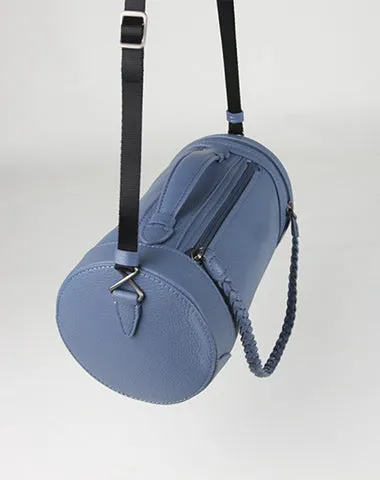 Cute Womens Light Gray Leather Bucket Shoulder Purse Barrel Crossbody Bag Purse for Ladies