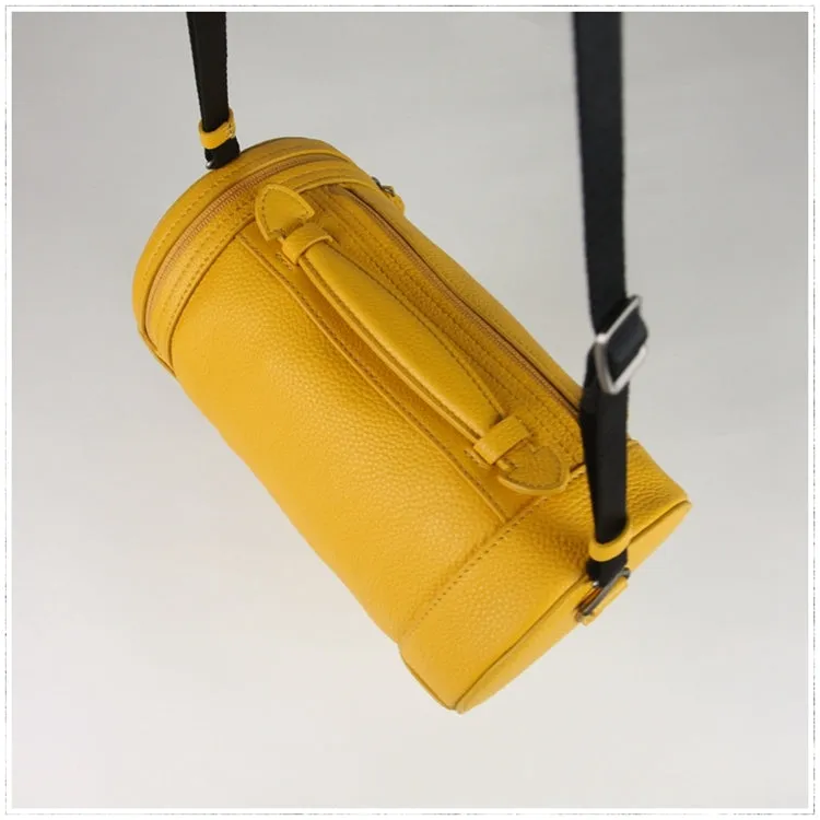 Cute Womens Light Gray Leather Bucket Shoulder Purse Barrel Crossbody Bag Purse for Ladies