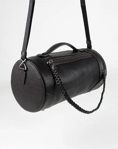 Cute Womens Light Gray Leather Bucket Shoulder Purse Barrel Crossbody Bag Purse for Ladies