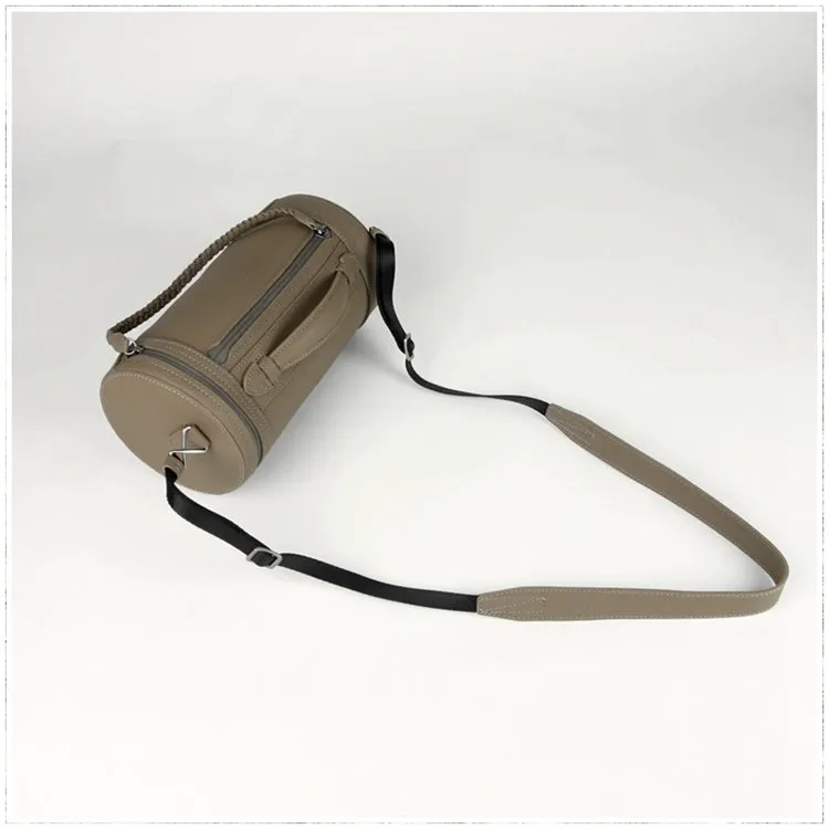 Cute Womens Light Gray Leather Bucket Shoulder Purse Barrel Crossbody Bag Purse for Ladies