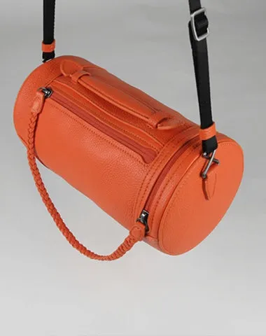 Cute Womens Light Gray Leather Bucket Shoulder Purse Barrel Crossbody Bag Purse for Ladies