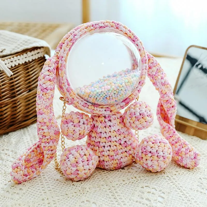 Cute Yellow&White Crochet Bunny Backpack Rabbit Crochet Shoulder Bag for Girl Bunny Crochet Crossbody Purse