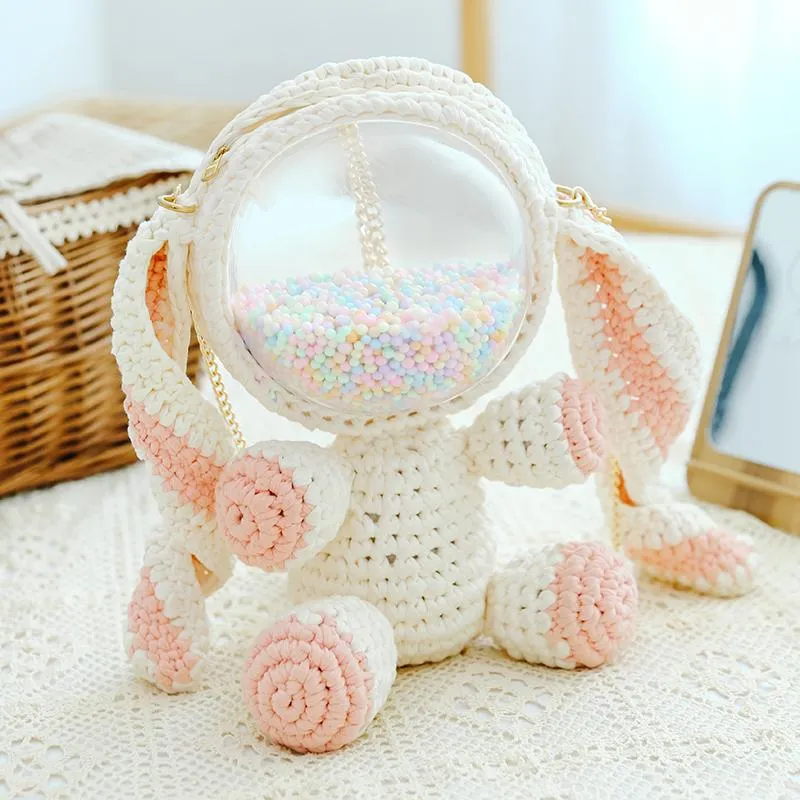 Cute Yellow&White Crochet Bunny Backpack Rabbit Crochet Shoulder Bag for Girl Bunny Crochet Crossbody Purse